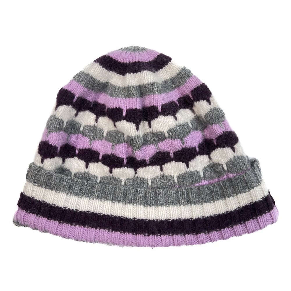Ann Taylor LOFT Wool Cashmere Rabbit Fur Ribbed Knit Striped Hat OS - NWOT - Picture 3 of 5